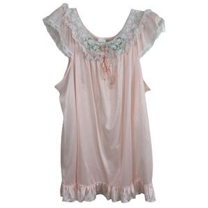 Vintage Coquette Blush Pink Baby Doll Cap Sleeve Ruffle Trim Mini Dress L